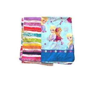 Disney Frozen + stripe pattern bundle of 2 flat  twin sheets OS